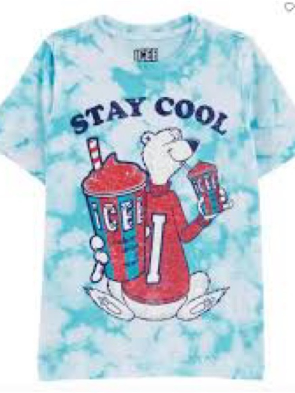 Icee Kids Size 10 Tie-Dye 'Stay Cool' Polar Bear Graphic Tee - Light Blue & Red
